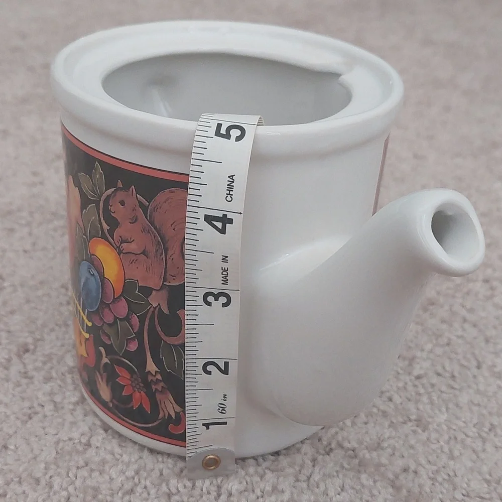 CBK LTD. White Ceramic Teapot with Colorful Nature Design NIB